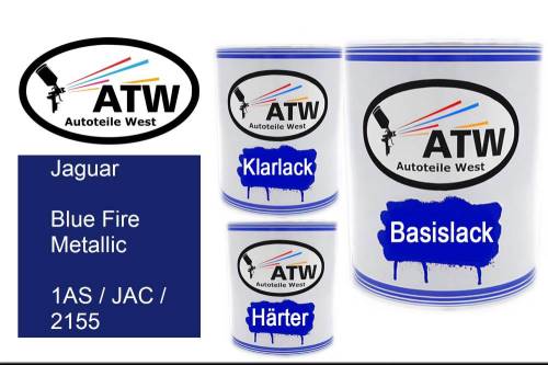 Jaguar, Blue Fire Metallic, 1AS / JAC / 2155: 1L Lackdose + 1L Klarlack + 500ml Härter - Set, von ATW Autoteile West.